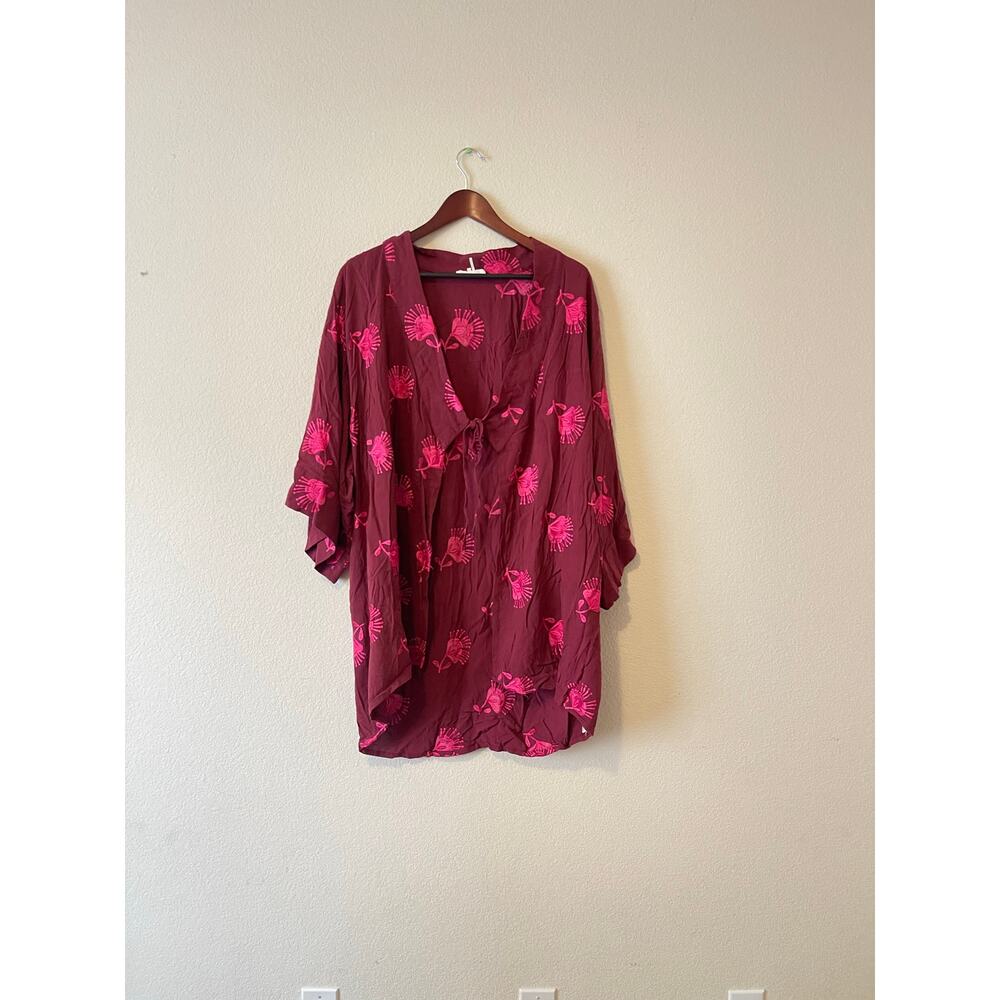 Anthropologie women’s kimono embroidered tie blouse size small